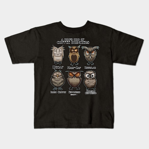 Coffee Muds Owls Kids T-Shirt by Schimmi